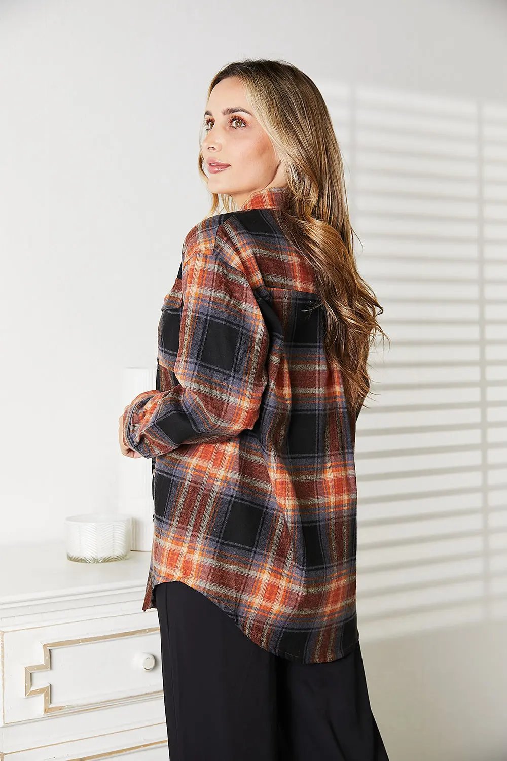 Double Take Plaid Dropped Shoulder Shirt - Love Salve